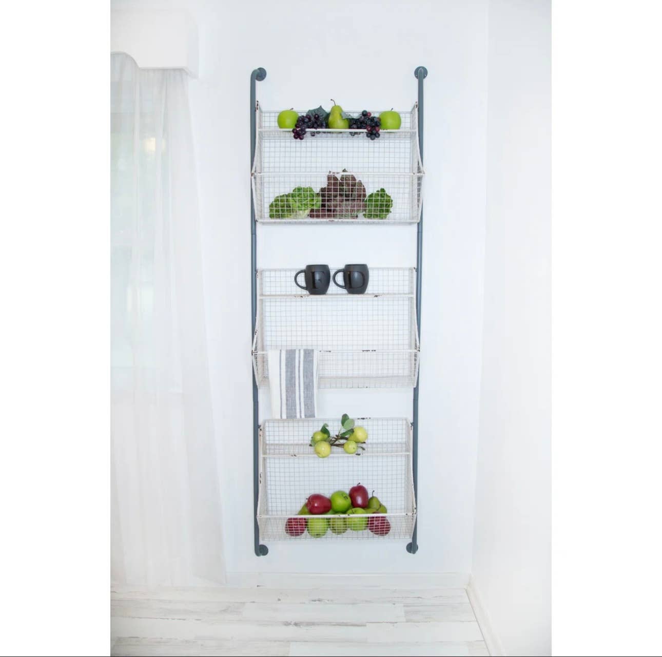 Buckeye Craft Co. - Wholesale Wall Mounted Shelf - White Wire 3 Basket Industrial Wall Display 3