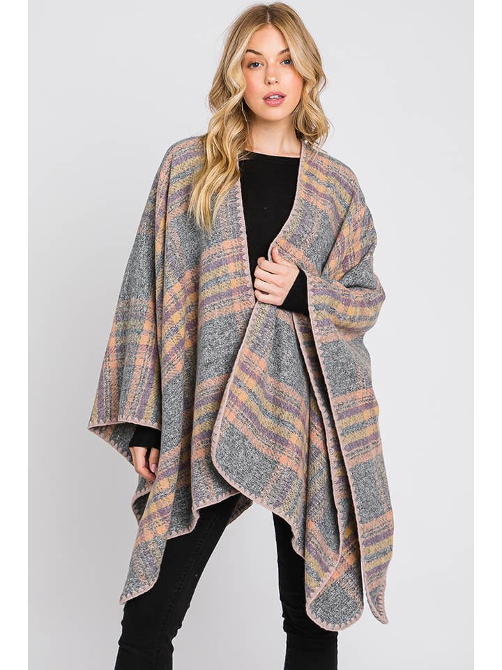 Hana - Wholesale Cardigan - Women's - Plaid Pattern Ruana