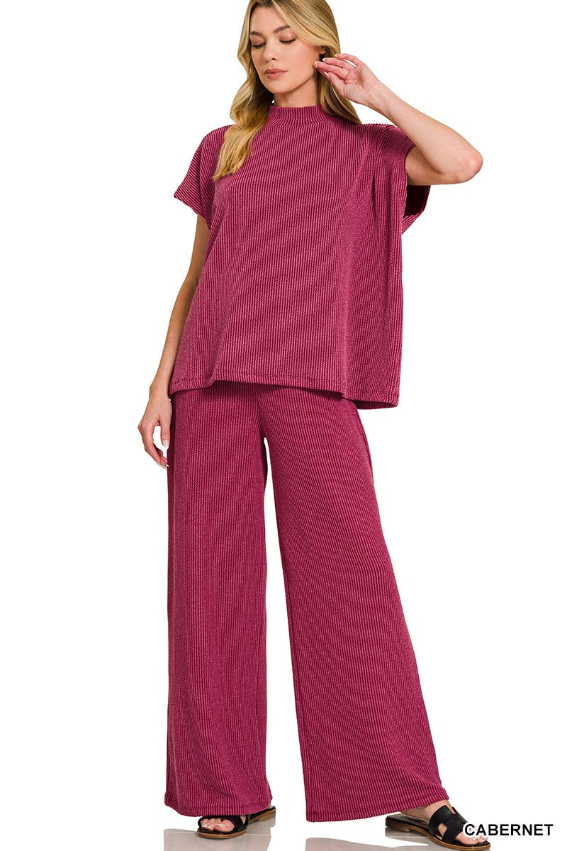 42POPS - Wholesale Lounge Set - Women's - `.0729 Raised Rib Short Sleeve Tee & Pants 2PC Set SI-284222