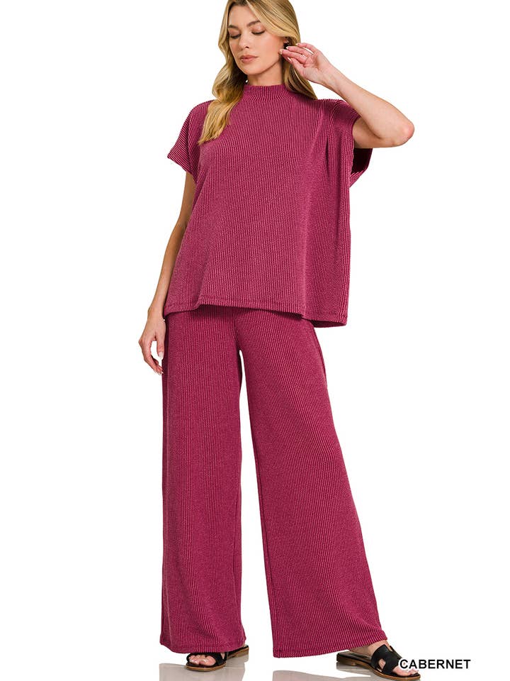 42POPS - Wholesale Lounge Set - Women's - `.0729 Raised Rib Short Sleeve Tee & Pants 2PC Set SI-284222