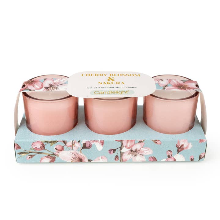 Set of 3 Votive Candles - Cherry Blossom & Sakura 6pk for wholesale by Candlelight Products Ltd