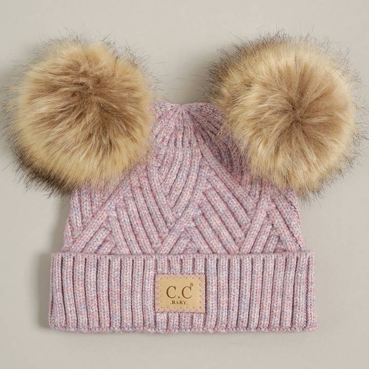 Fashion City - Wholesale Beanie - Kids - Baby Criss-Cross Beanie with Double Pom-Pom