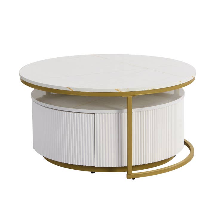 39F Inc. - Wholesale Coffee Table - 31.5" Modern Round Nesting Coffee Table - White & Gold9