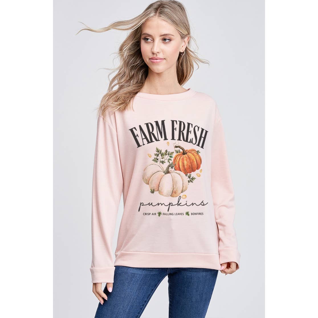 Phil Love – Großhandel Sweatshirt mit Grafikdruck – Damen – French-Terry-Sweatshirt mit Herbstkürbismuster0