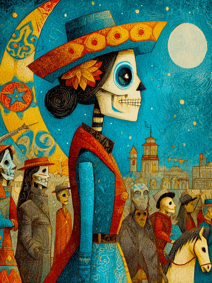 Abendparade Volkskunst Día de Muertos Kunstdruck - 8"x10" Kunstwerk für den Großhandel von Mowbi