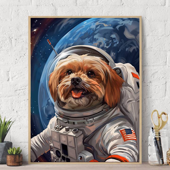 Shih Tzu Gold Nasa Astronaut canvas muurschildering voor wholesale door La Luna Bella - Toys