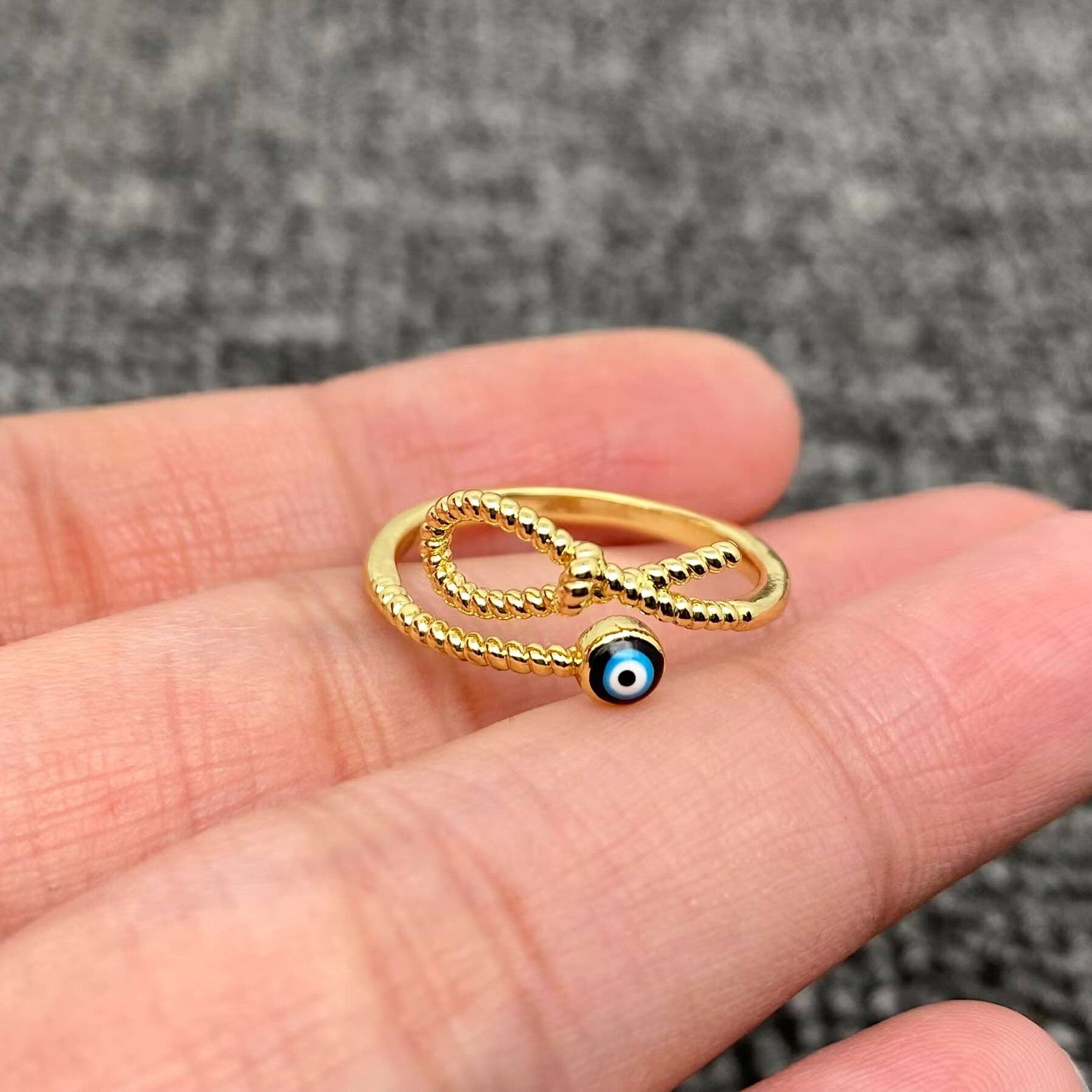 Mio Queena - Wholesale Cocktail/Statement Ring - Enamel Rhinestone Turkey Eye Evil Eye Golden Adjustable Rings8