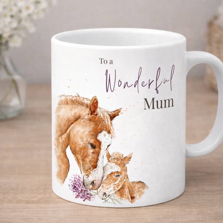 Coffret cadeau en porcelaine fine Cheval et poulain, sous-verre, carte pour la vente par Dots Allowed