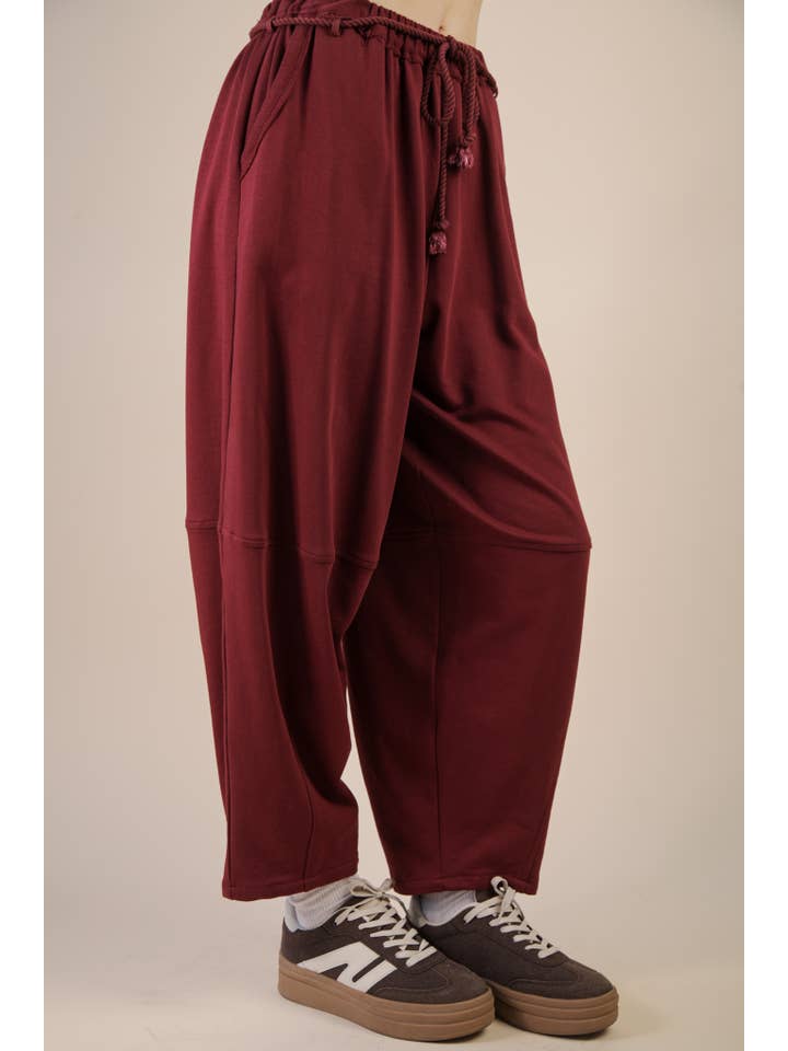 VERY J - Wholesale Pants - Women's - NP70814-Braid Waist Strip Barrel Pants2