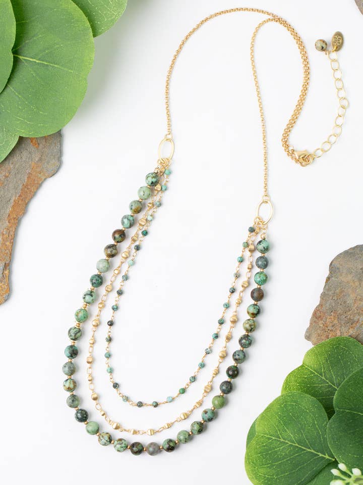 Tranquil Gardens 26-28" Simple African Turquoise Layer Necklace for wholesale by Anne Vaughan Designs Jewelry
