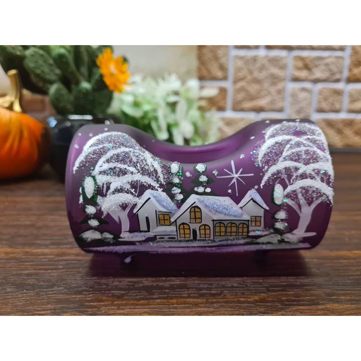 Glass by Iness - Wholesale Candle Holder - White Church In Winter Wonderland Collection - Candle Holder15
