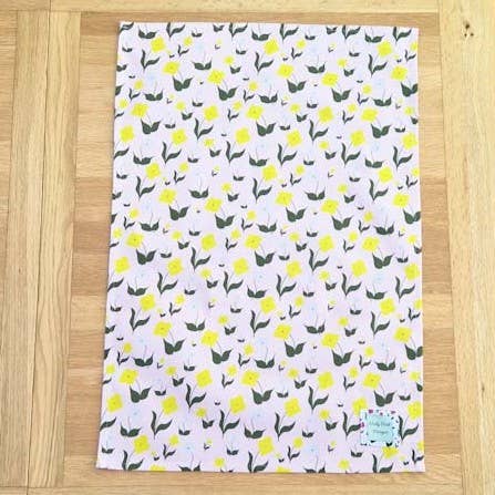 Organic Cotton Tea Towel - First Flowers Ballet Pink for wholesale by Nicky Web Designs