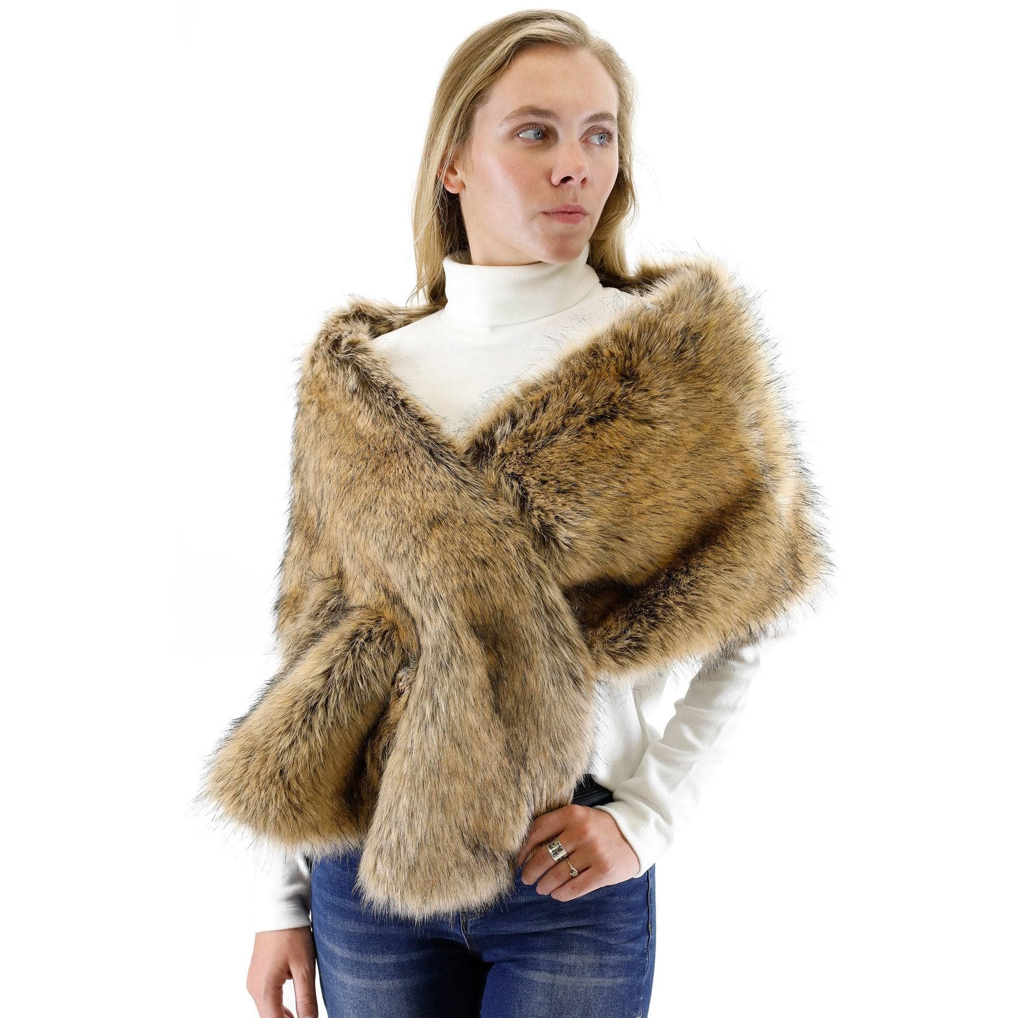 TAPA fashion - Wholesale Fur/Faux Fur Coat - Women's - Faux Fur Shawl Wide P373 (3PC)34