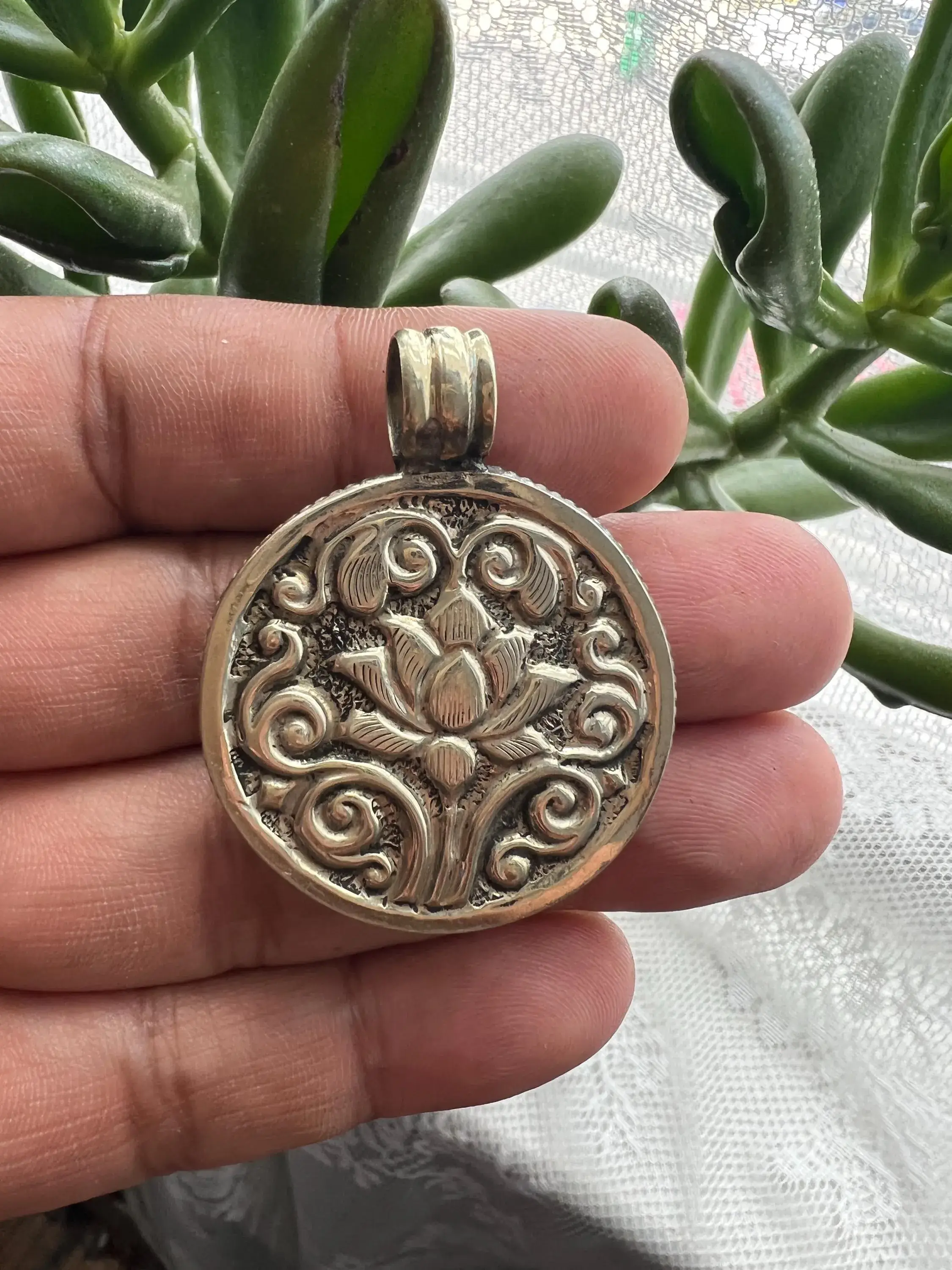 GTG Gems Corp - Wholesale Individual Charm/Pendant - Floral carved with Tibetan Repousse silver, Handcrafted1