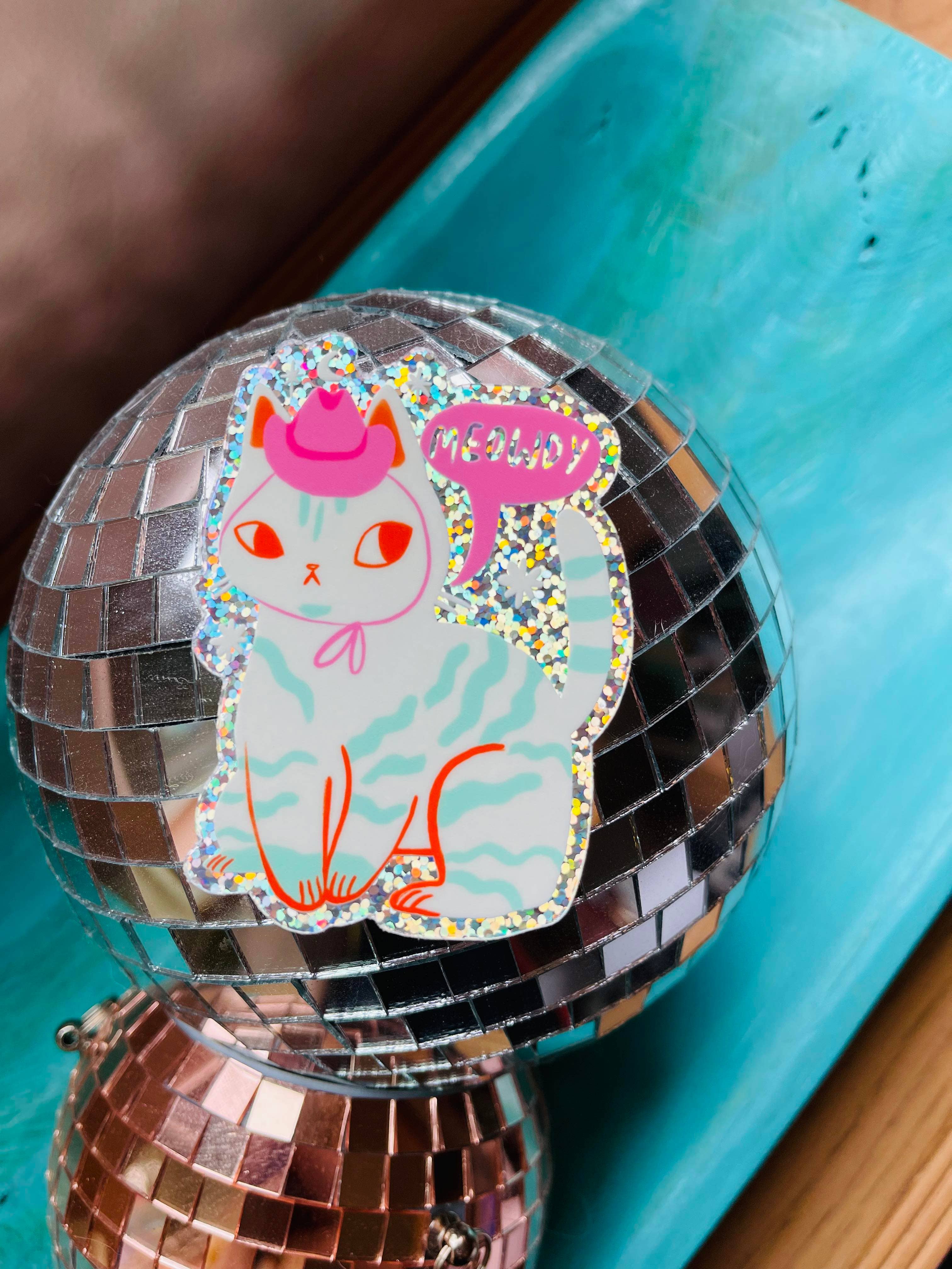 Bunny Dee - Wholesale Sticker - Meowdy the country cat glitter vinyl sticker
