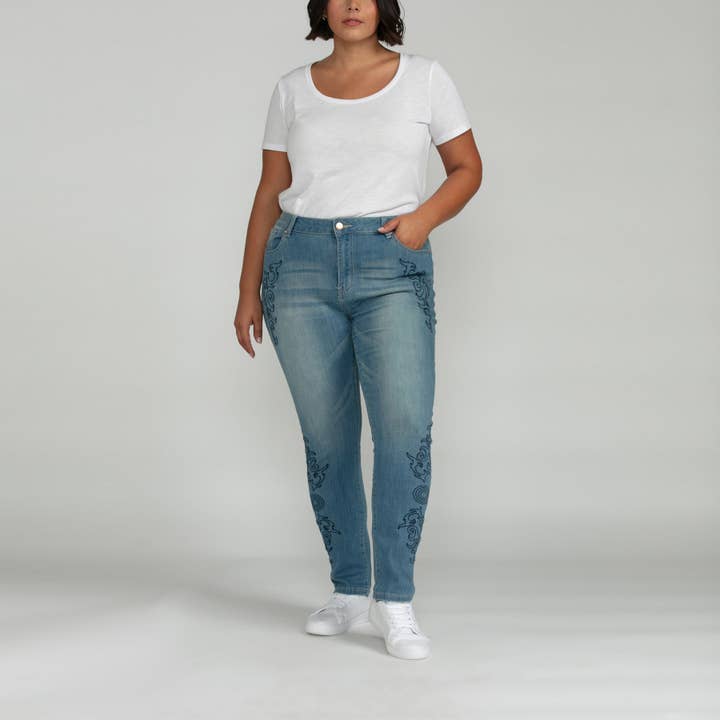 Ganga Bluberry Zipper-Fly Comprimento Kinley por atacado de Bluberry Denim