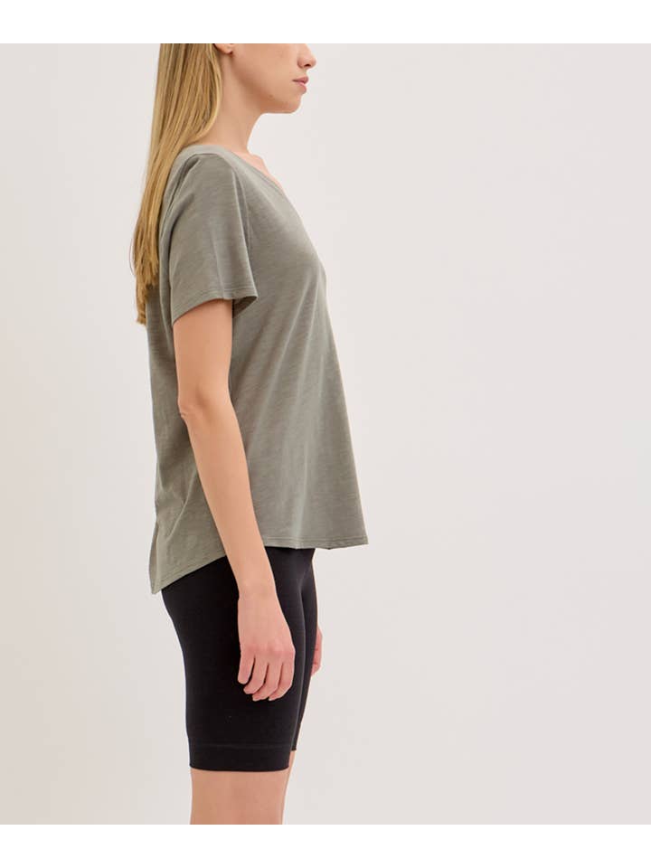 Studio Ko Clothing - Wholesale T-Shirt - Women's - BAMBOO COTTON SLUB V NECK SHORT SLEEVE