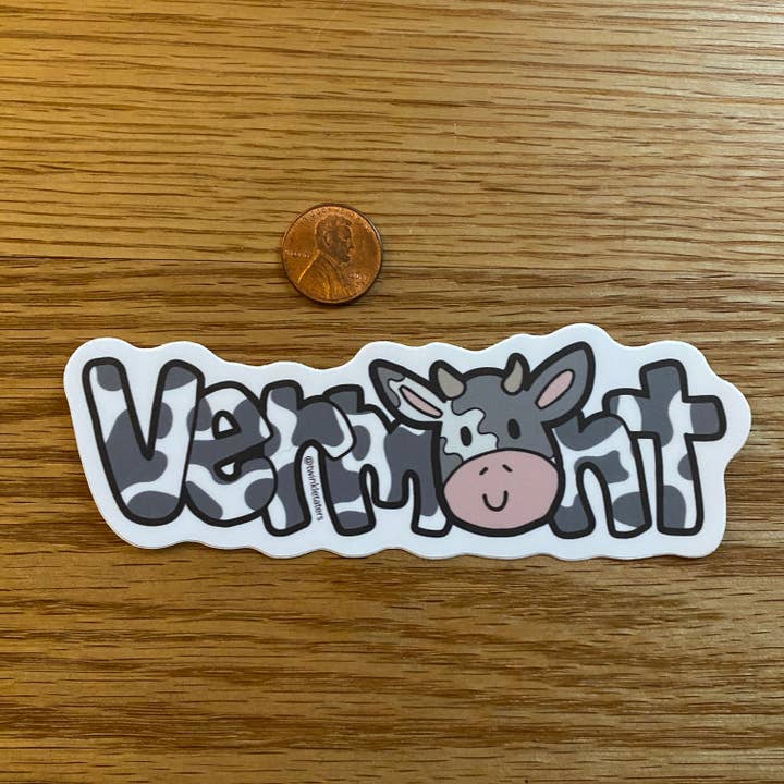 Designs by Diana - twinkletaters - Wholesale Sticker - Vermont Cow 5" x 1.7" Vinyl Sticker1