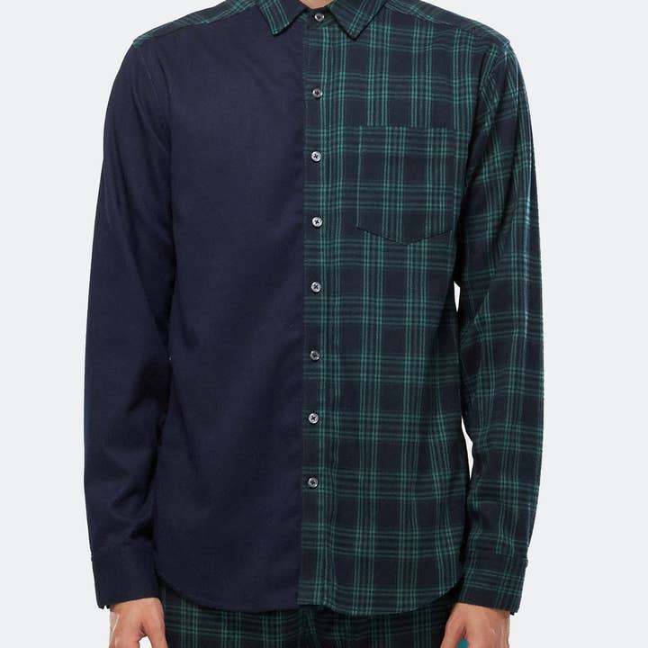 Chemise boutonnée Konus pour hommes en couleur bloquée en vert pour la vente par Robin K