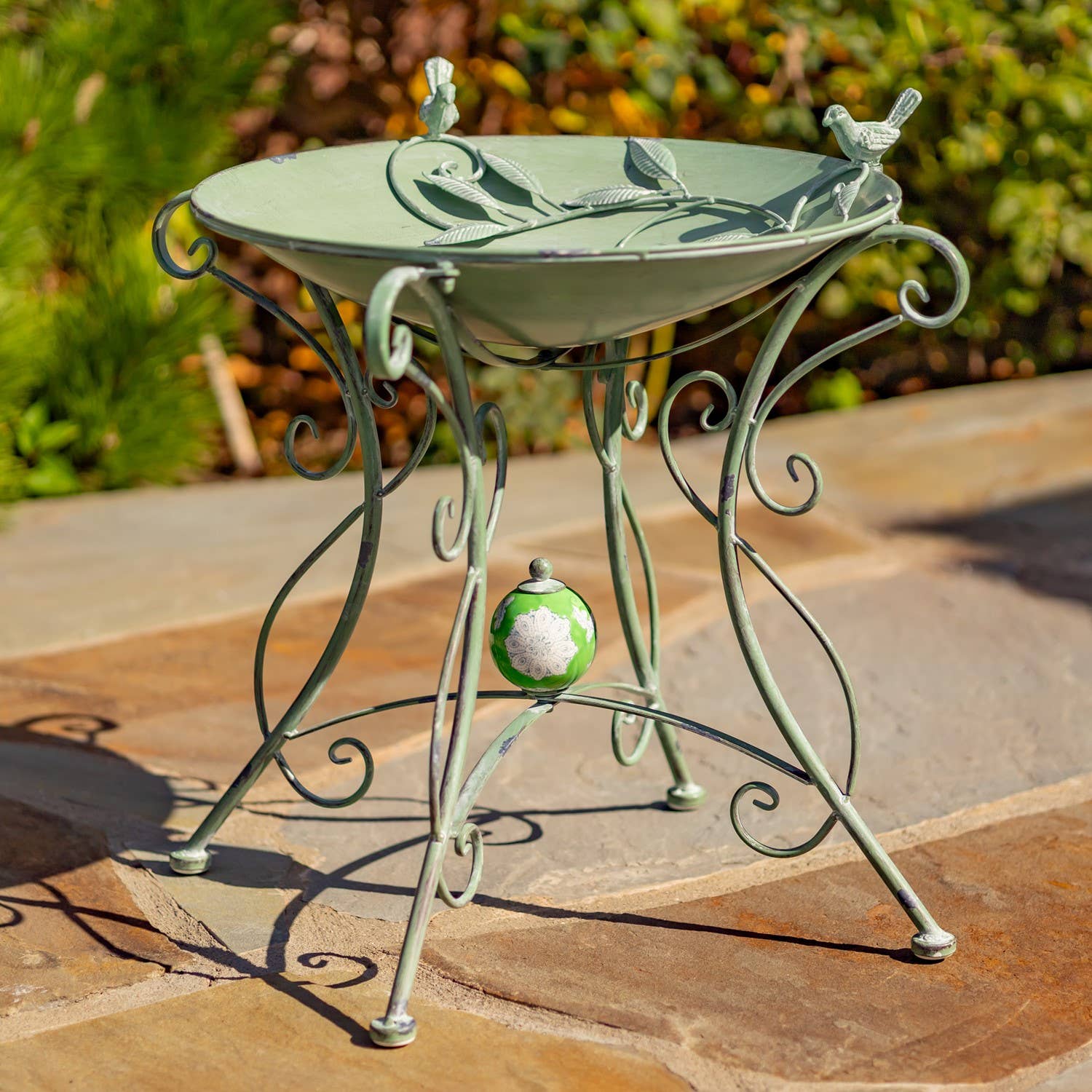 Zaer Ltd. International - Wholesale Bird Bath - “Rome 1945” 23" Tall Iron Birdbath with Porcelain Accent10