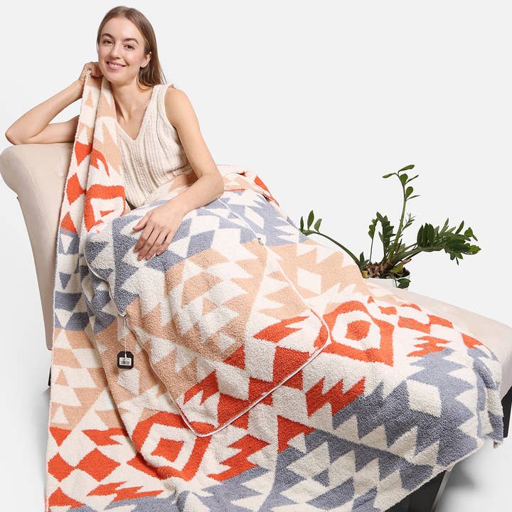 2 In 1 Boho Tribal Print Throw Blanket & Pillow for wholesale by Fashion City