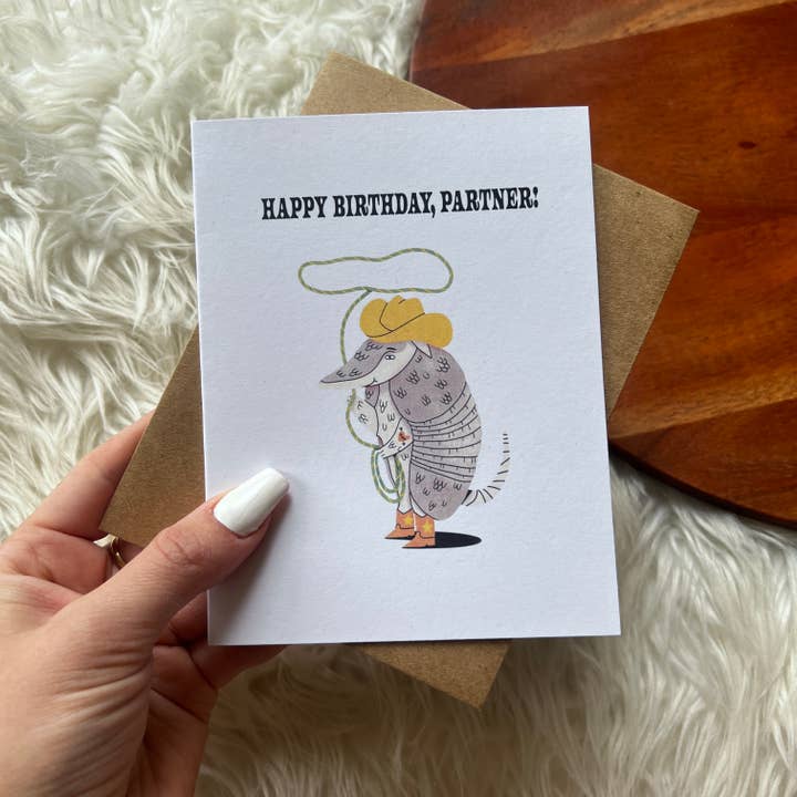 Big Moods - Wholesale Birthday Card - "Happy Birthday, Partner" Armadillo Birthday Card2