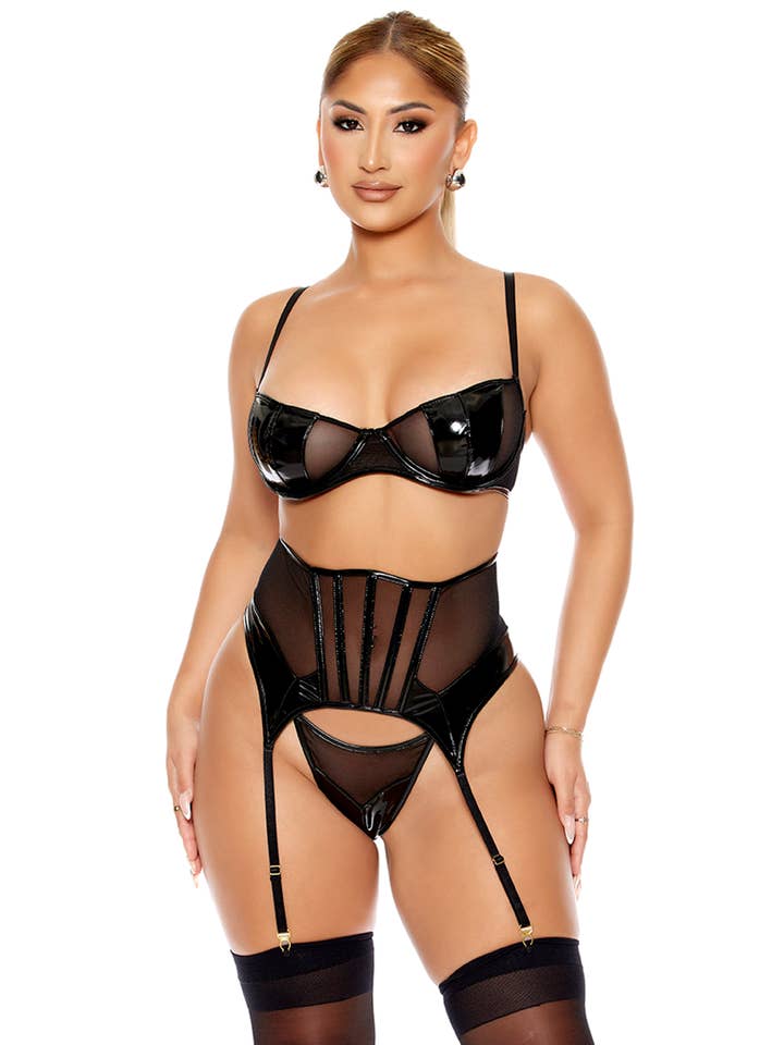 Forplay Inc. - Wholesale Lingerie Set - Women's - Opposites Attract Bra and Waist Cincher Lingerie Set
