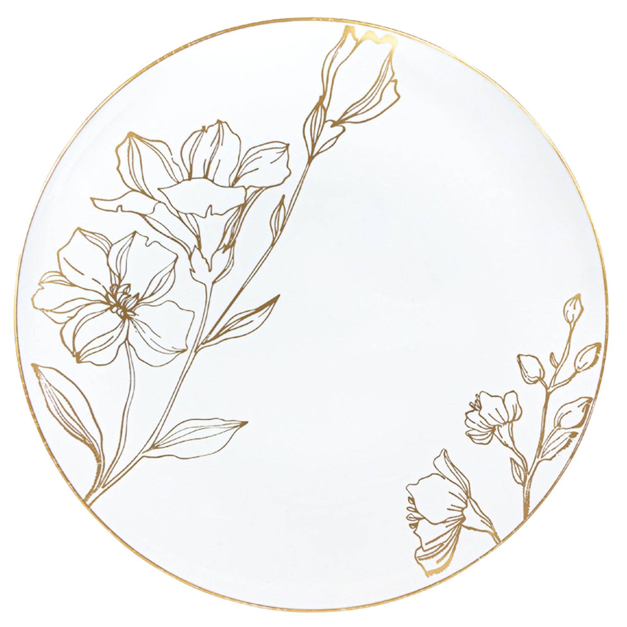 EcoQuality - Wholesale Dinner Plate - 10" Plastic White Dinner Plates Antique Gold Floral Collection2