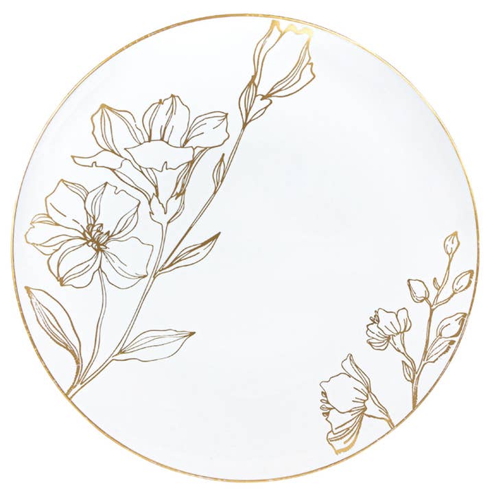 EcoQuality - Wholesale Dinner plate - 10" Plastic White Dinner Plates Antique Gold Floral Collection2