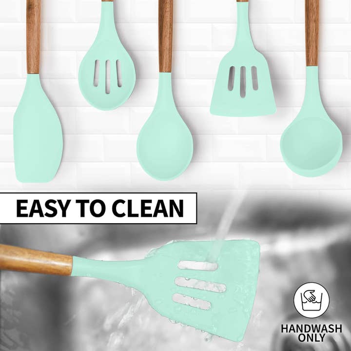 Zulay Kitchen - Wholesale Kitchen Utensil Set - 5-Piece Silicone Utensils Set with Wooden Handles5