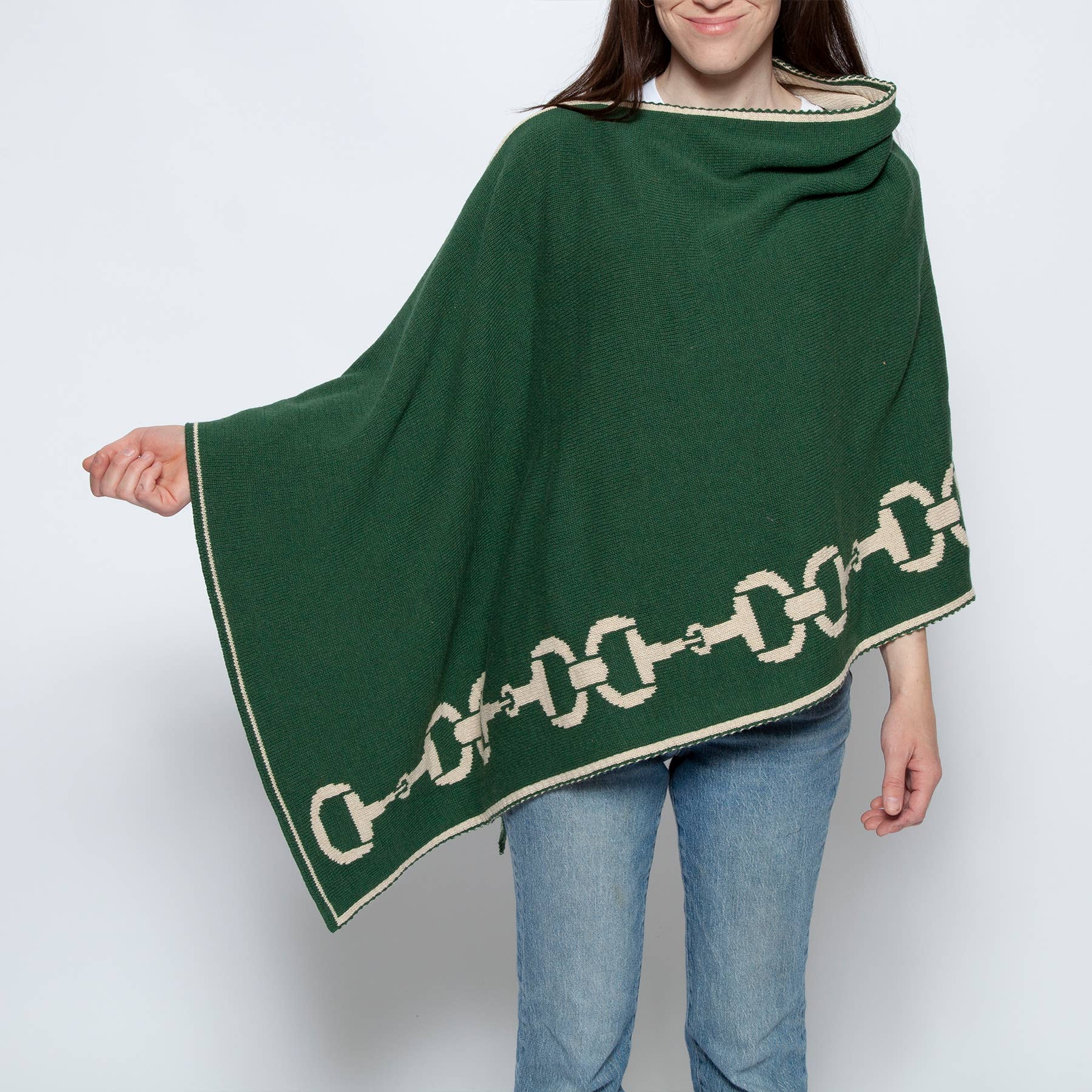 In2Green - Wholesale Poncho - Women's - Cotton Sustainable Knit Poncho - Equestrian Snaffle Bit Horse3