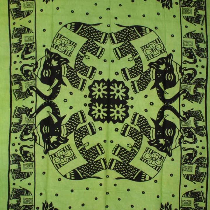 Trunk Up Good Luck Mirrored Elephants Tapestry for wholesale by Wild Lotus
