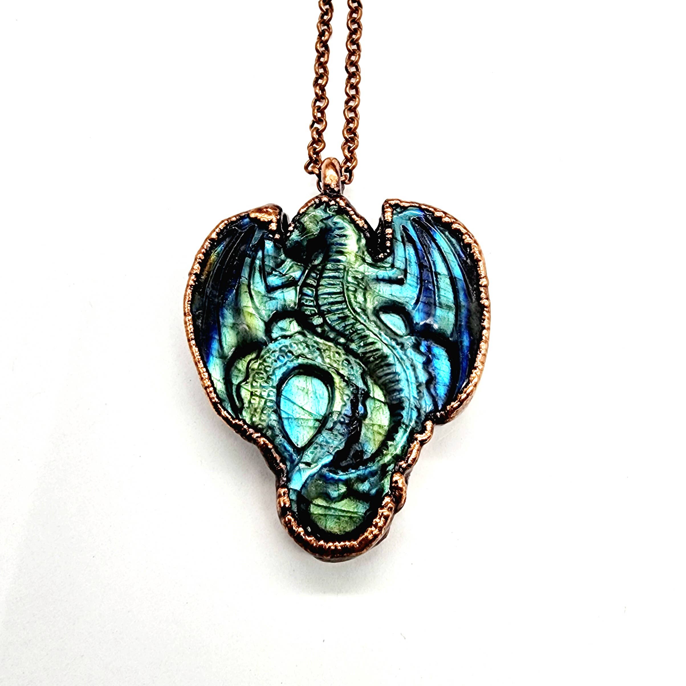MergingMetals - Wholesale Pendant/Charm Necklace - Carved Labradorite Dragon Necklace 2