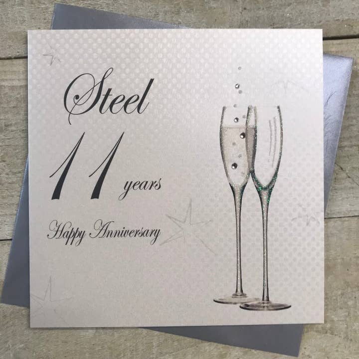 White Cotton Cards - Wholesale Anniversary Card - 11th Steel Anniversary - Champagne Flutes (BD111)