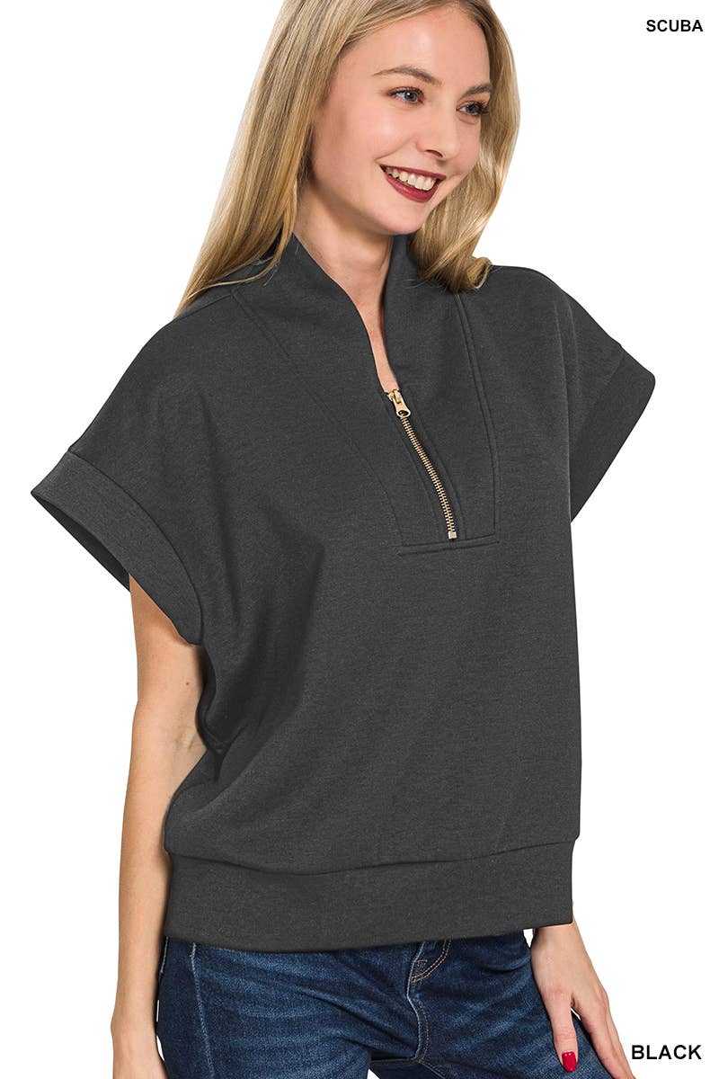 42POPS - Wholesale Sweatshirt - Women's - Scuba High Neck Half Zip Sweatshirt Top17