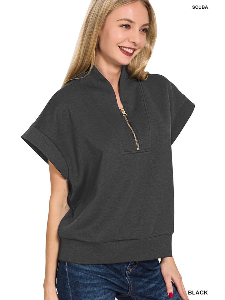 42POPS - Wholesale Sweatshirt - Women's - Scuba High Neck Half Zip Sweatshirt Top17