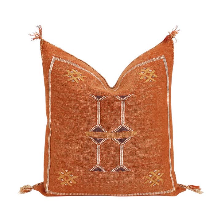 Handmade Moroccan Cactus Silk Embroidered Pillow Cover for wholesale by Troussi