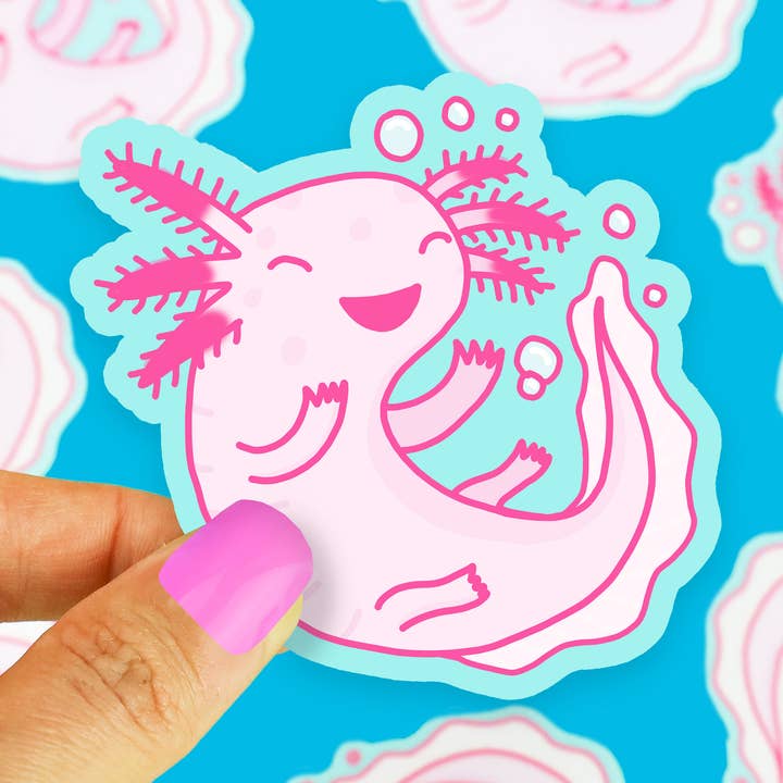 Axolotl Pink Amphibian Cute Animal Vinyl Sticker for wholesale by Turtle's Soup