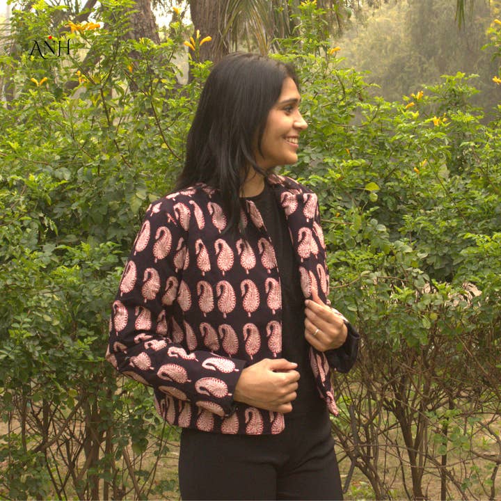 Black Bagh Paisley Print Short Jacket for wholesale by ArtNHer London