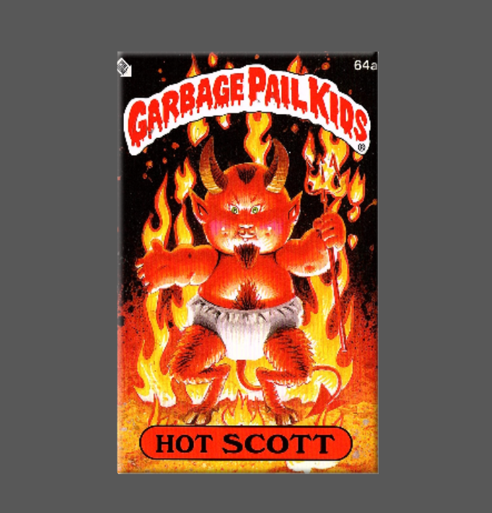Ba Ba Buttons - Wholesale Lapel Pin/Button - GARBAGE PAIL KIDS, Hot Scott, Magnet, Buttons, GPK, Satan0