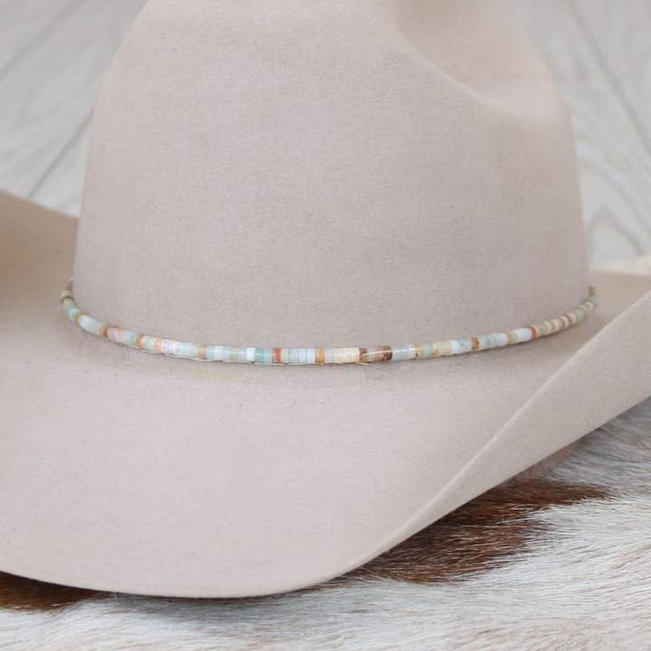 Amazonite Stone Beaded Hat Band for wholesale by Willow Lane Hat Co.