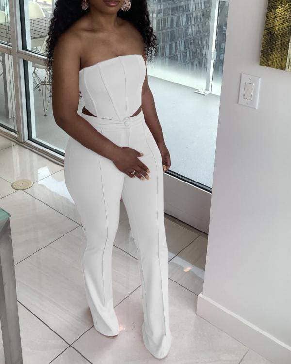 Flarix - Wholesale Top & pants set (NOT Loungewear) – Women's - zipper back crop tube top straight leg pants set0