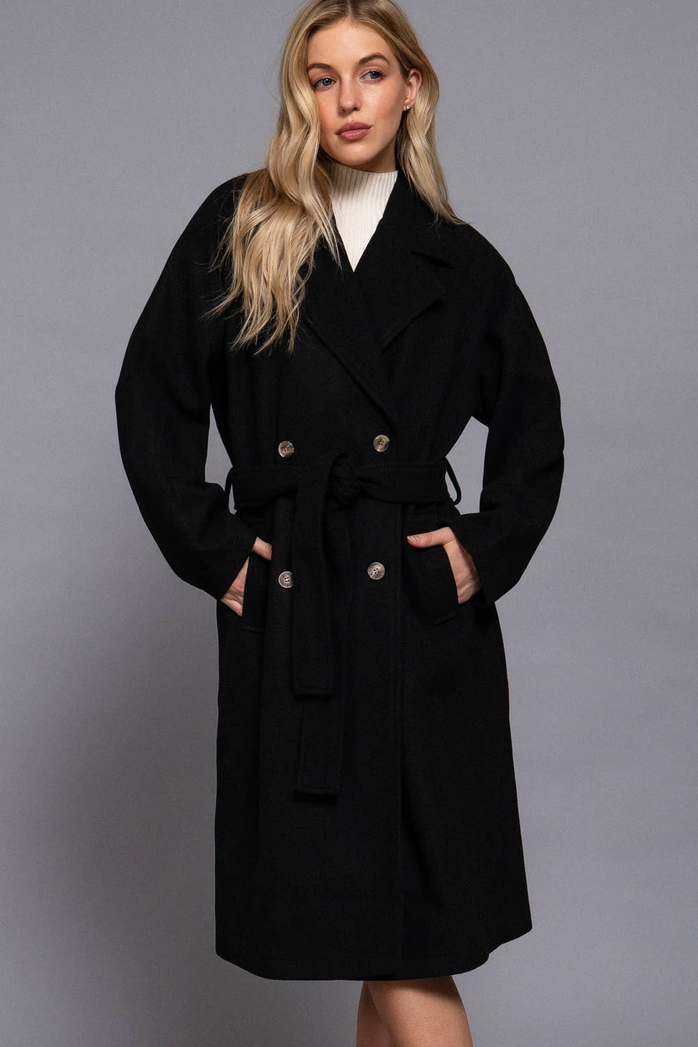 Active Basic | Active USA - Wholesale Trench Coat - Women's - Long Sleeve Double Breasted Button Soft Felt Trench Coat10