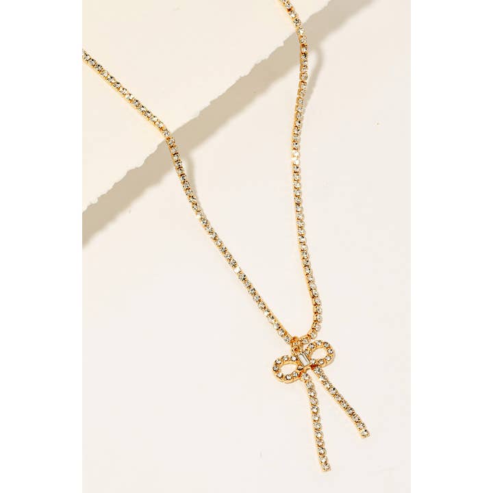 Anarchy Street - Wholesale Pendant/Charm Necklace - Rhinestone Chain And Ribbon Bow Pendant Necklace0