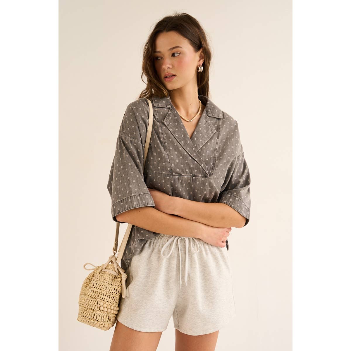 The GREii - Wholesale Knit Top - Women's - Wide Placket Polka Dot Top0