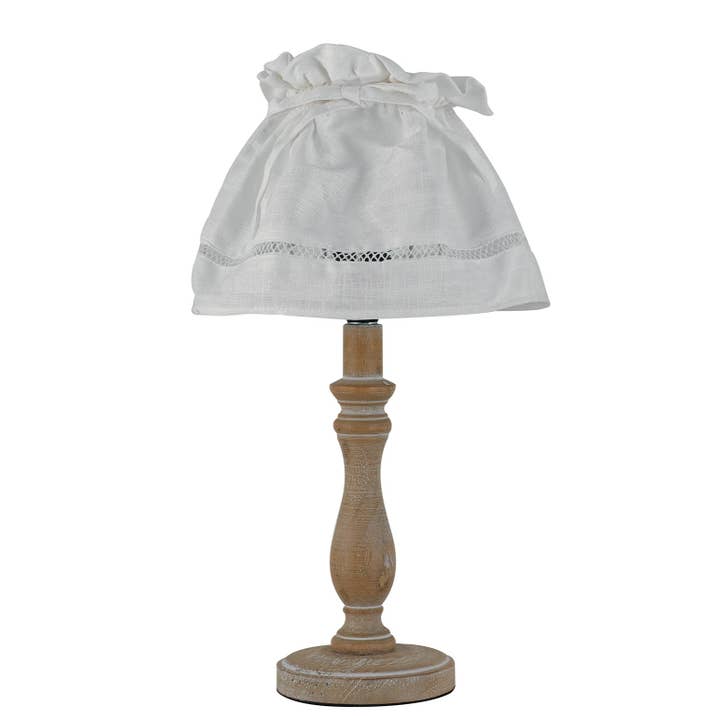 Lullaby table lamp in natural wood and white fabric lampshade (1XE14) for wholesale by Gruppo F.T