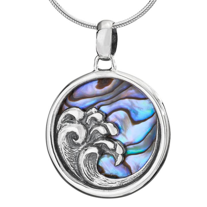 Pendentif Paua Wave en argent sterling et coquillage pour la vente par Tiger Mountain Jewelry