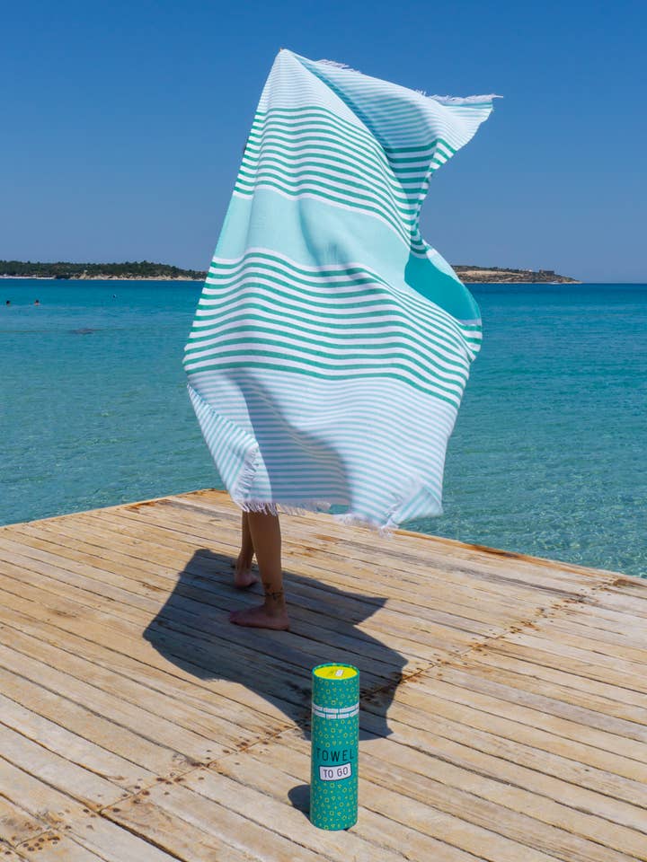 BALI Beach Towel Hammam Towel in Gift Box, Turquoise / Green for wholesale by Towel to Go