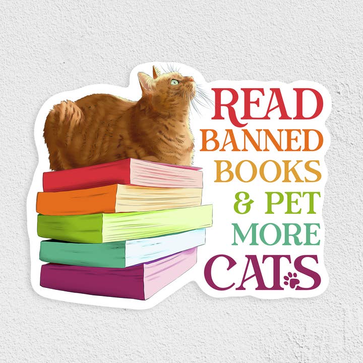 Adesivo impermeabile Libri proibiti & Gatti per la vendita all'ingrosso da parte di Cat Loaf Studio