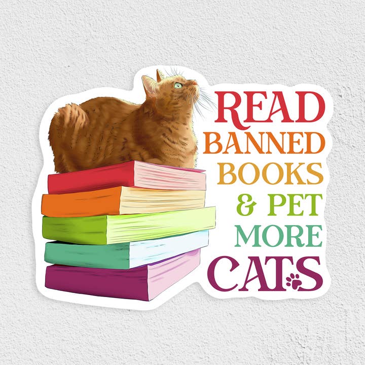 Banned Books & Cats Waterproof Sticker for wholesale by Cat Loaf Studio